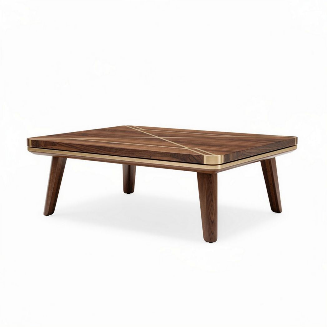 Wooden coffee table with golden accents and modern design 100 x 100 x 30cm