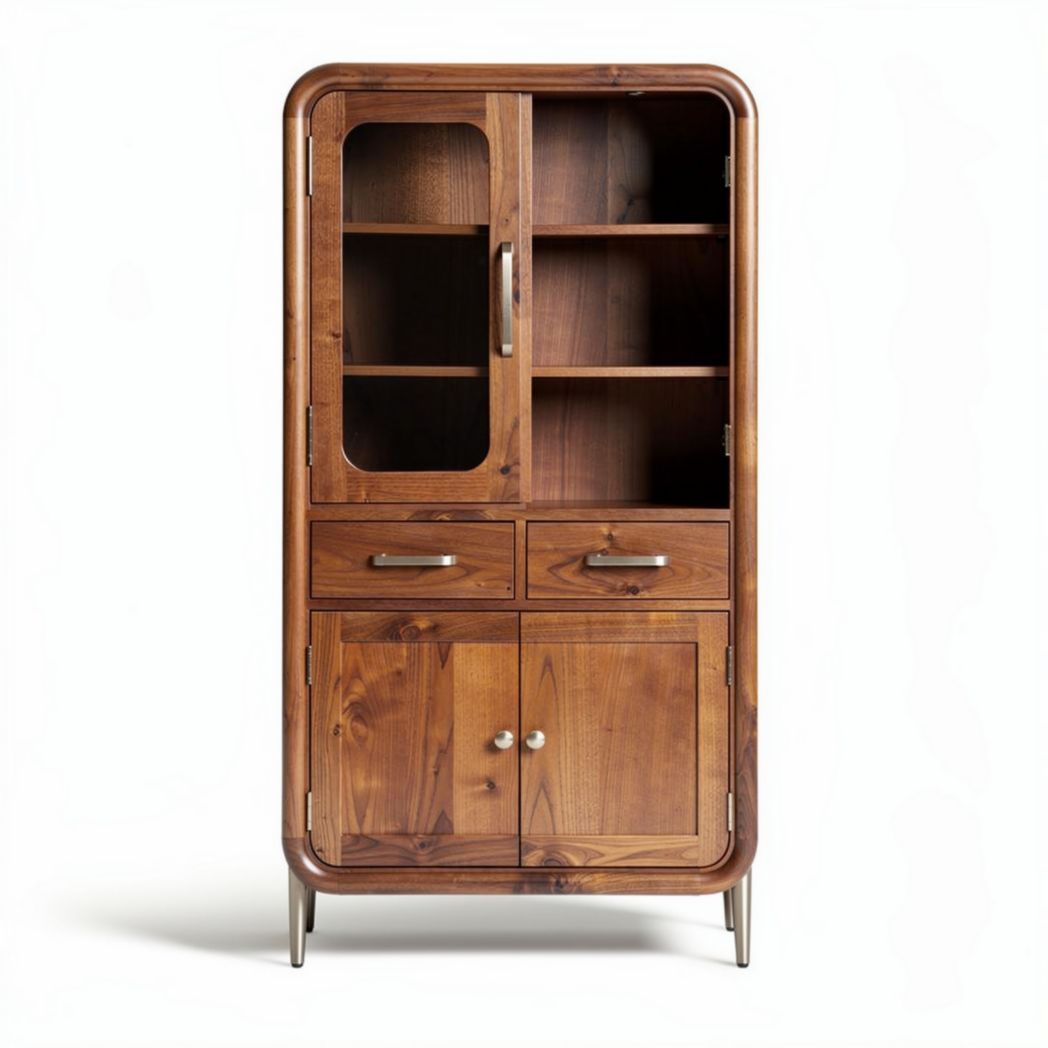Wooden storage cabinet with glass doors and two drawers 80 x 40 x 150cm