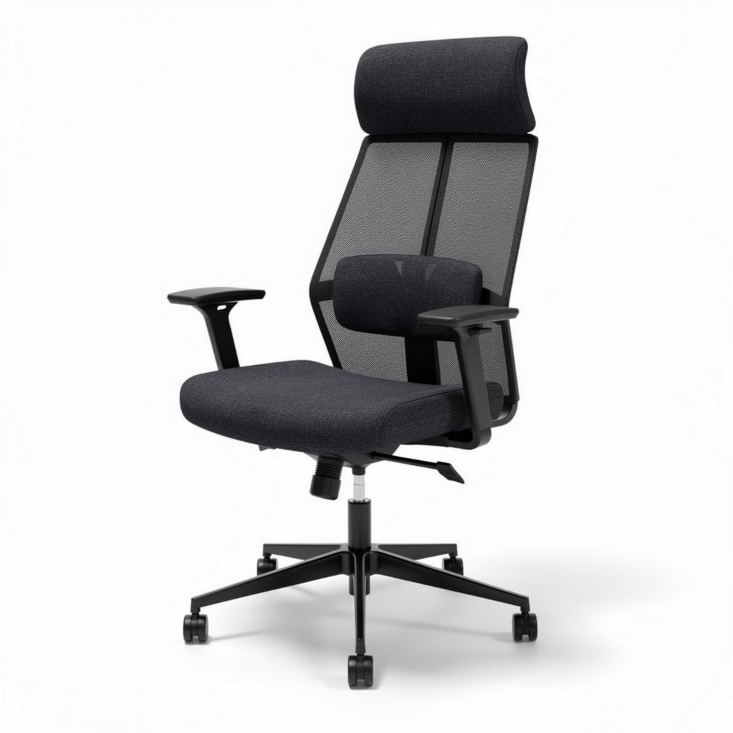 Ergonomic office chair with mesh backrest and adjustable headrest in black 45 x 60 x 110cm