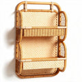 Wall-mounted wicker storage organizer with two baskets and natural finish