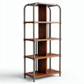 Metal frame bookshelf with wooden shelves for living room storage 150 x 60 x 180cm