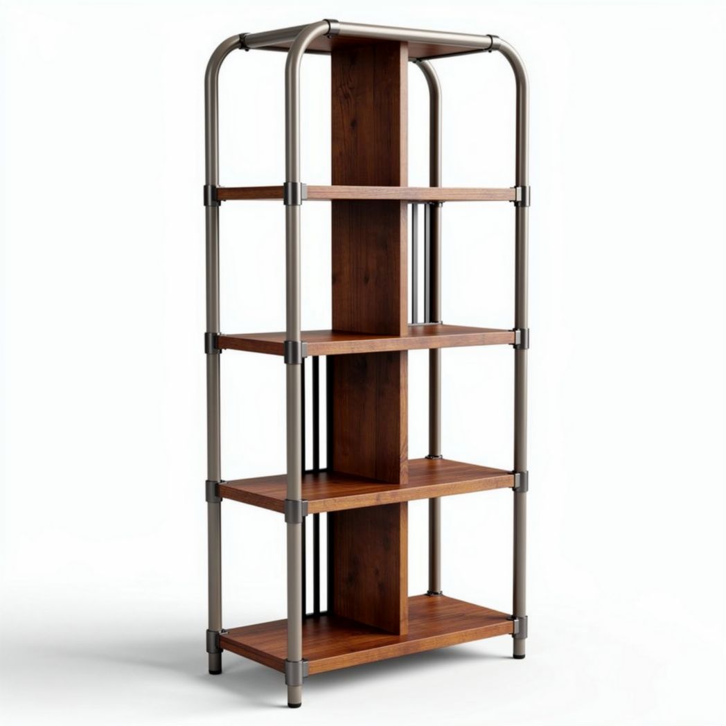 Metal frame bookshelf with wooden shelves for living room storage 150 x 60 x 180cm