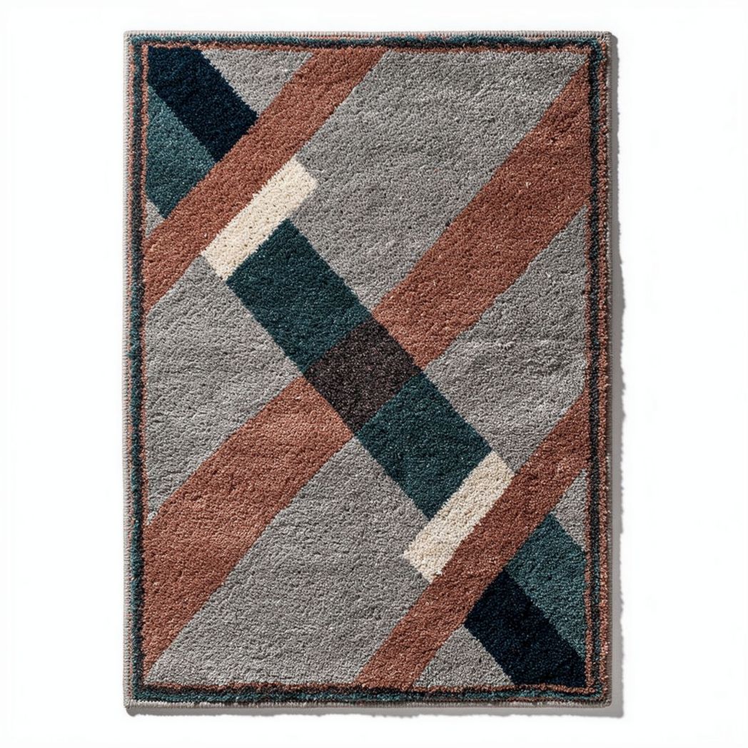 Geometric area rug in gray brown and teal 150 x 100 x 2cm for living room decor