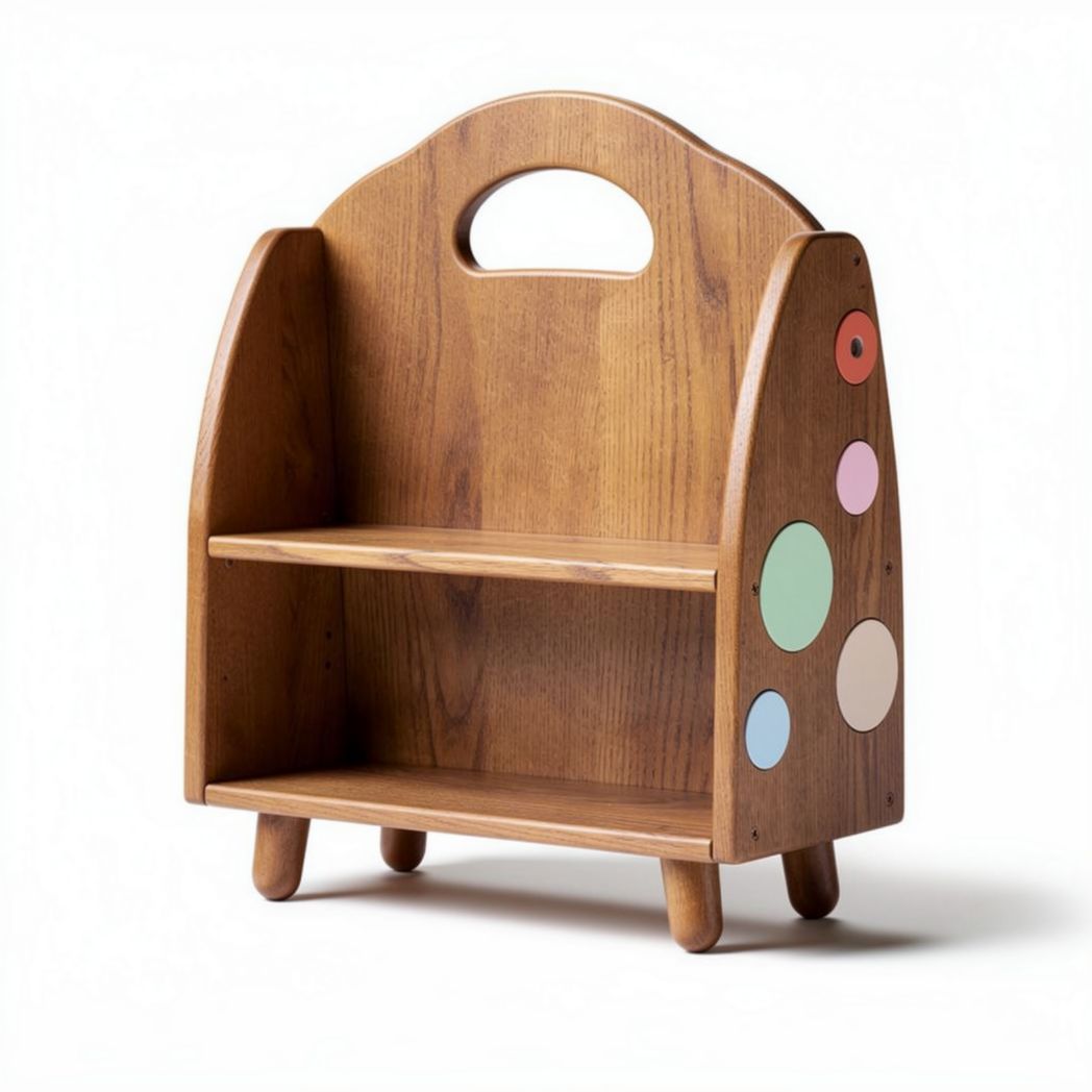 Wooden children's bookshelf with two shelves and colorful accessories 40 x 30 x 60cm
