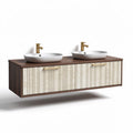 Wall-mounted bathroom vanity with double sinks in brown and beige finish 120 x 50 x 40cm