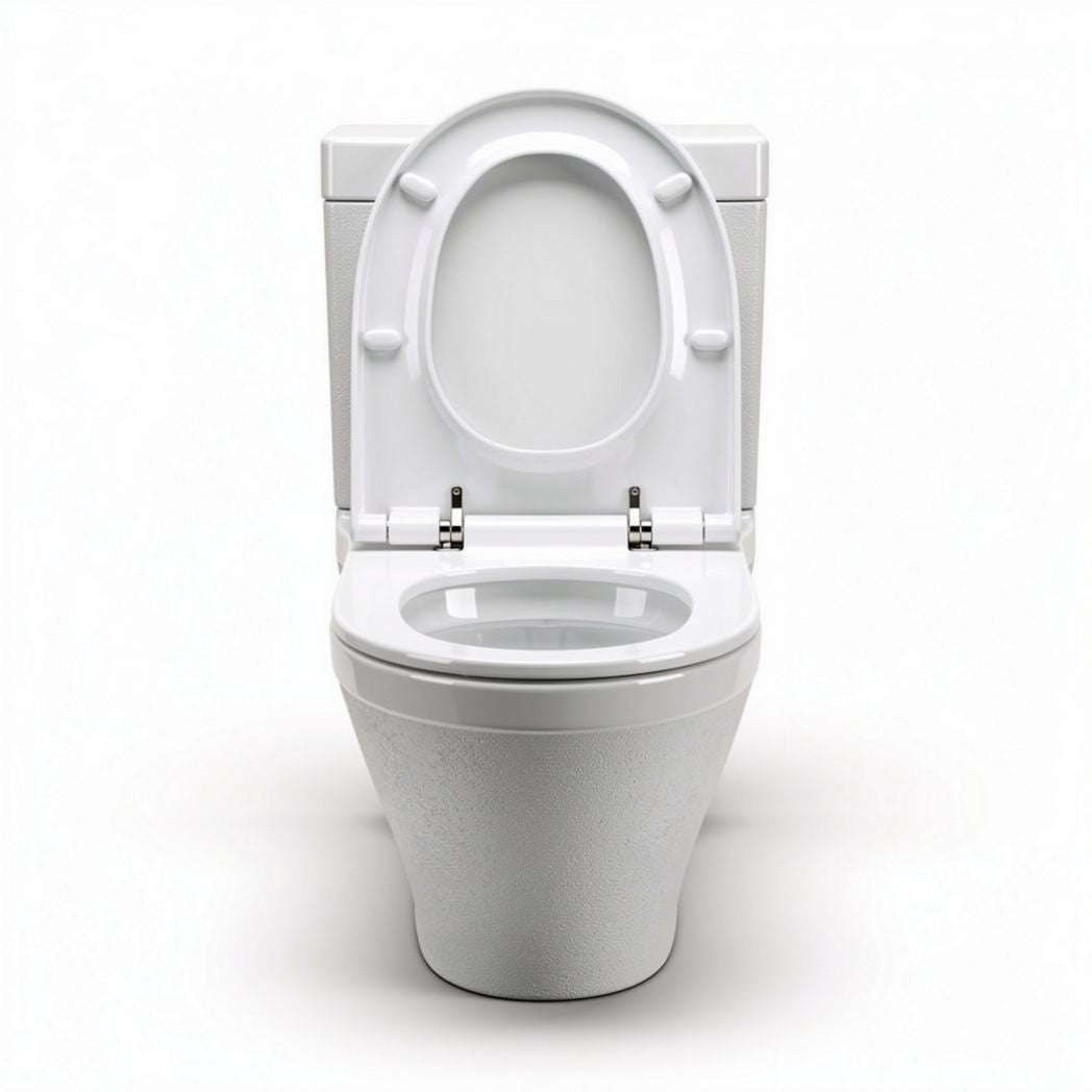 One-piece white ceramic toilet with efficient flush system and standard height 70 x 40 x 50cm