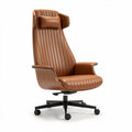 Leather executive office chair with adjustable headrest and swivel base