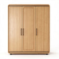 Three-door wardrobe with wooden finish and black handles 150 x 50 x 200cm