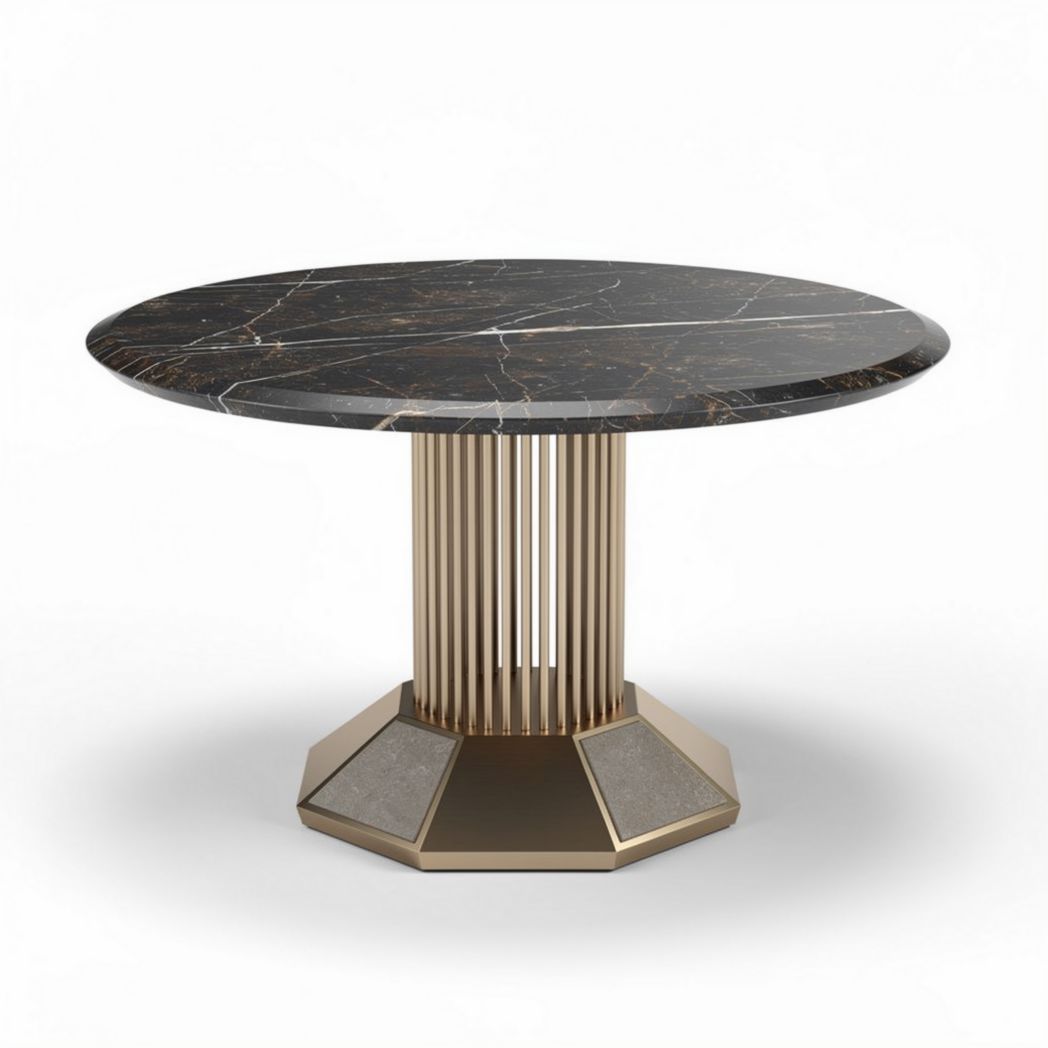 Marble round dining table with metal base 100 x 100 x 75cm black and gold