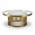 Round coffee table with glass top and gold metal base 100 x 100 x 40cm