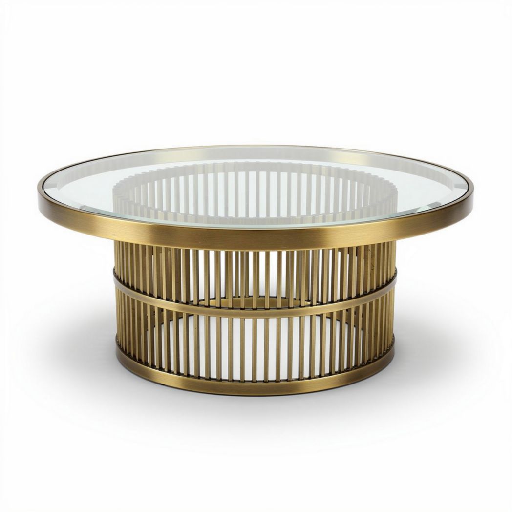 Round coffee table with glass top and gold metal base 100 x 100 x 40cm